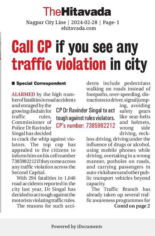 Call Cp if you see any traffic violation in city- Dr. Ravinder singal