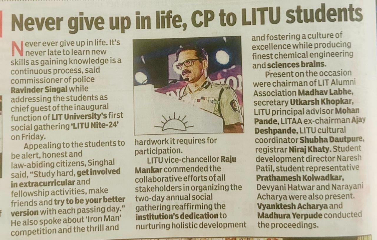 Never give up in life, CP to LITU Students - Dr.Ravinder Singal