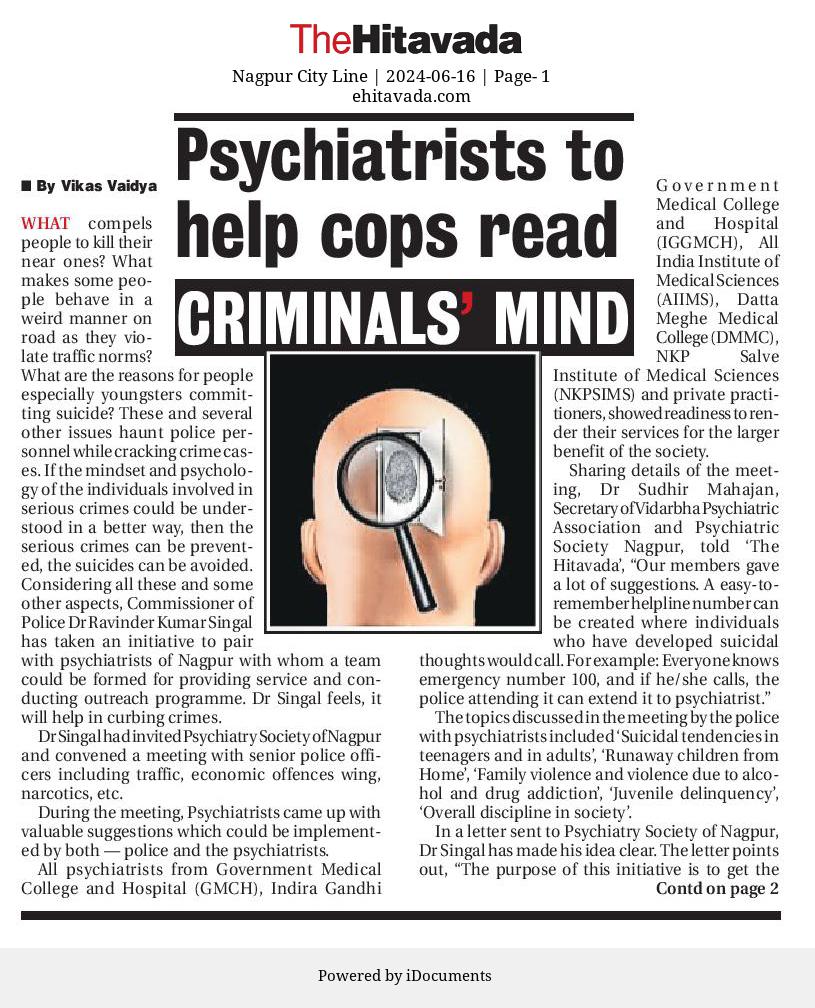 Psychiatrists to help cops read CRIMINAL'S Mind - Dr. Ravinder Singal