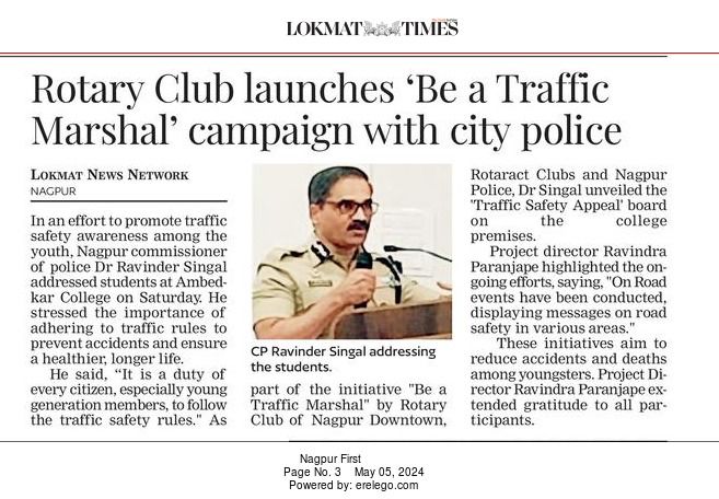 Rotary Club Launches Be a Traffic Marshal campaign with city police - Dr.Ravinder Singal