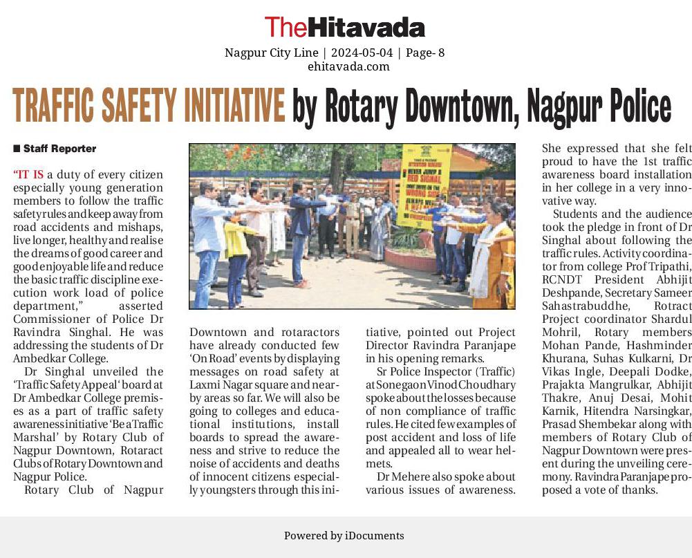 Traffic Safety Initiative by Rotary Downtown, Nagpur police - Dr.Ravinder Singal