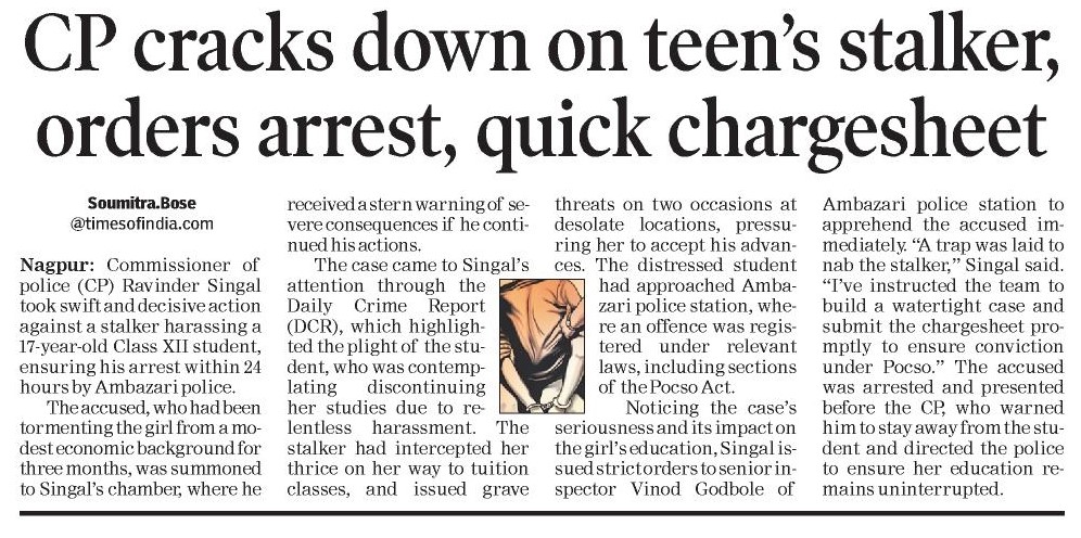CP cracks down on teen's stalker, orders arrest, quick chargesheet - Dr. Ravinder Singal